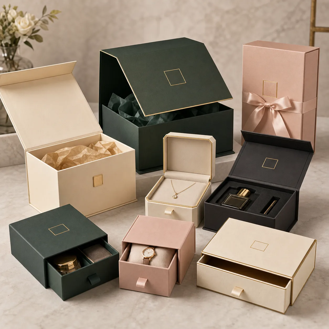 Luxury rigid box production and finishing references
