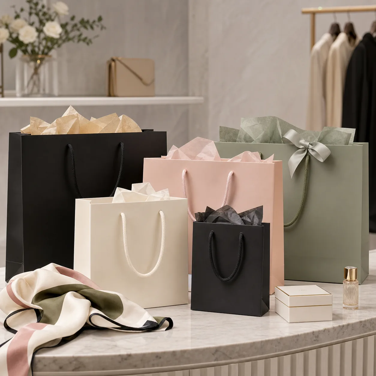 Premium retail paper bag production samples