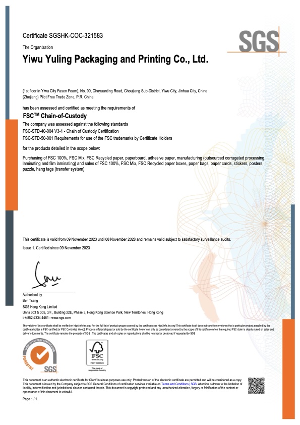 SGS FSC Chain of Custody certificate preview